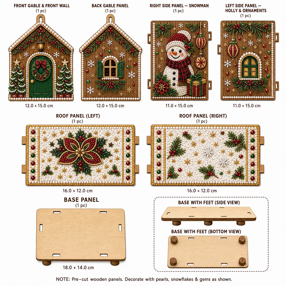 DIY Pearl Art Christmas House Diamond Painting Kit Gingerbread House Shape Xmas Hanging Ornament Set for Home Holiday Decor Gift