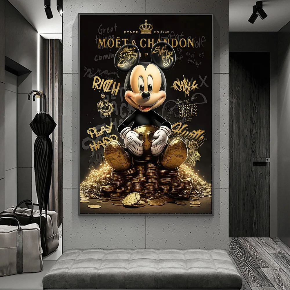 Rich Micky Motivation Golden Abstract Canavs Painting on the Wall Art Posters and Prints Money Graffiti Art Pictures Home Decor