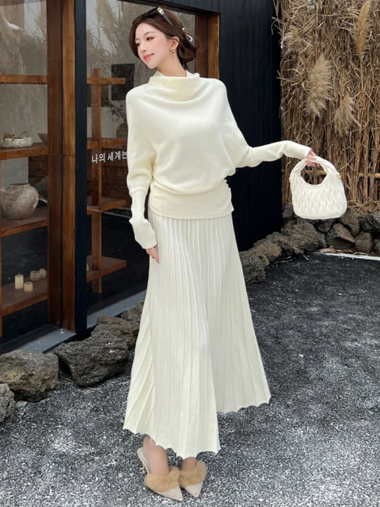 

Темпераментный элегантный дизайн, пуловер, вязаный свитер, комплект из двух предметов, женская модная осенне-зимняя длинная юбка, комплект из двух предметов