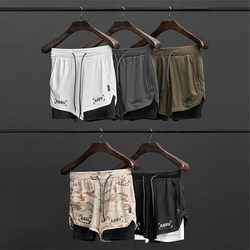 ASRV ผู้ชายฤดูร้อนด่วนแห้งวิ่ง 2 ใน 1 กางเกงขาสั้นกีฬา Jogger สั้นกางเกงชายฟิตเนสออกกําลังกาย Sweatpants PLUS ขนาด M-5XL