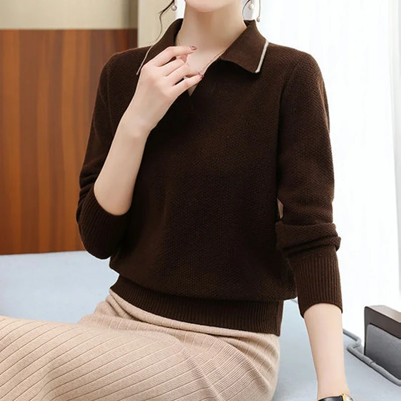 

Tcyeek,80% Wool and 20% Spun Yarn Elegant Sweater,women's Lapel Knitted Casual Fashion Sweater,2024 Autumn and Winter T48002KS