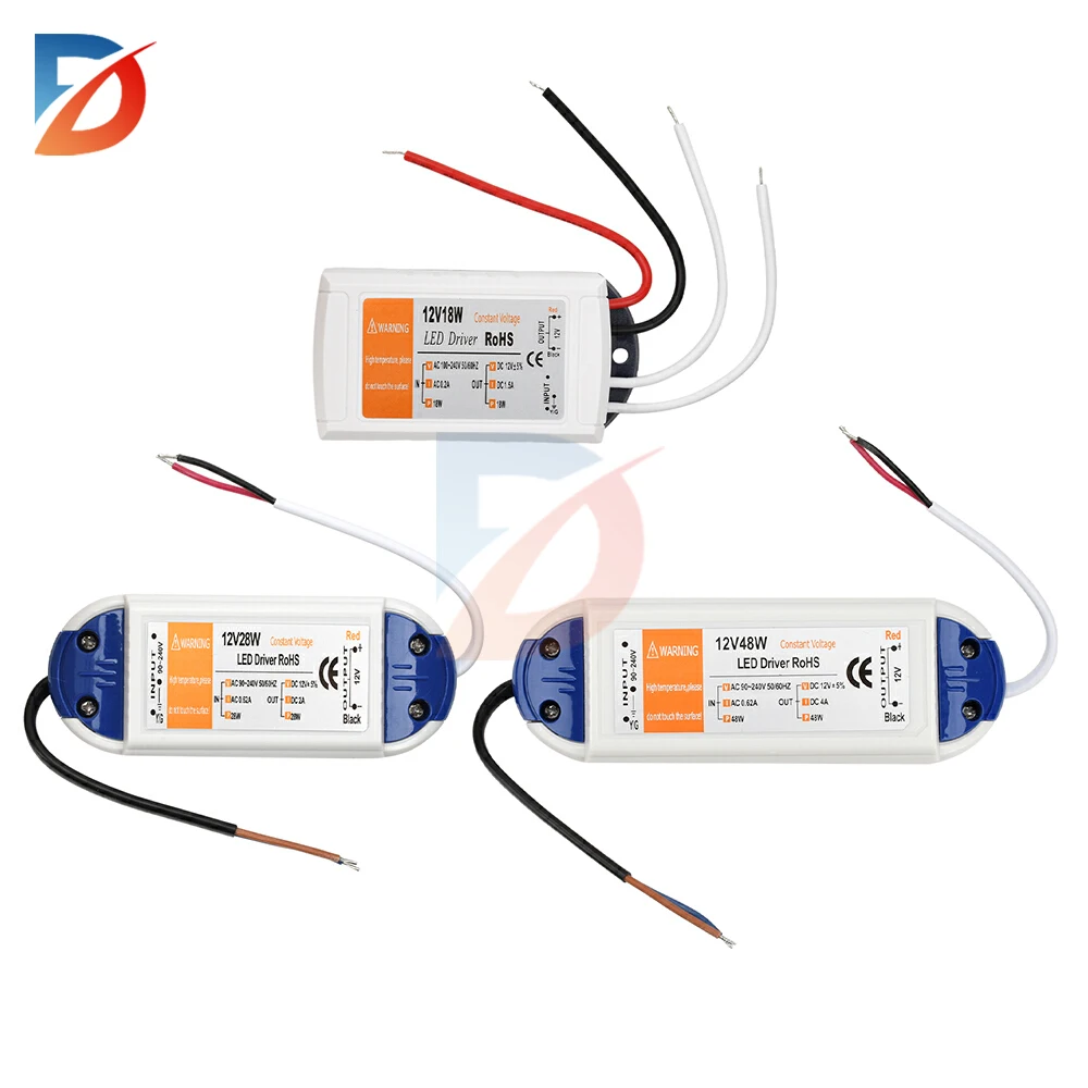12V LED Driver Switching Power Adapter AC 110V 220V to DC 12V Power Supply 18W 28W 48W 12 Volt Power Adapter LED Transformer