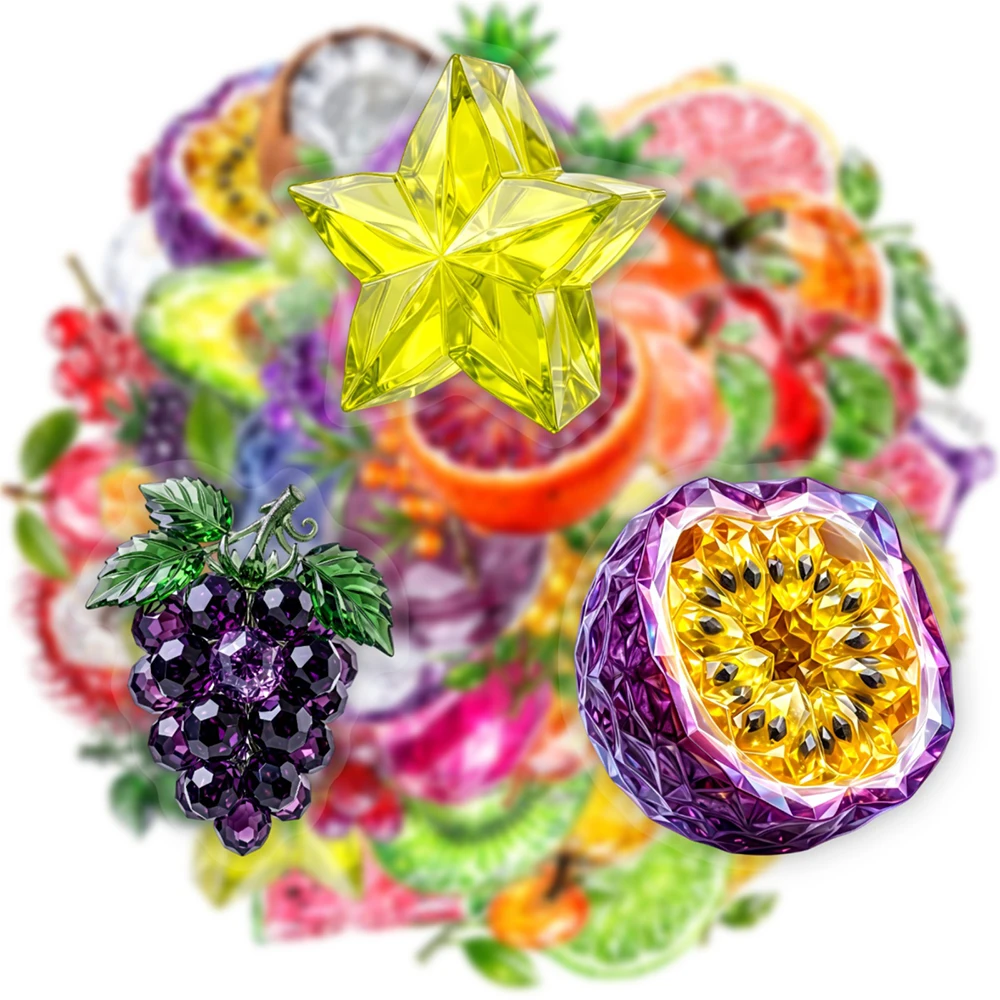 10/30/50pcs Transparent Cute Crystal Fruit Cartoon Stickers Decals Waterproof DIY Fridge Notebook Phone PET Sticker Decoration
