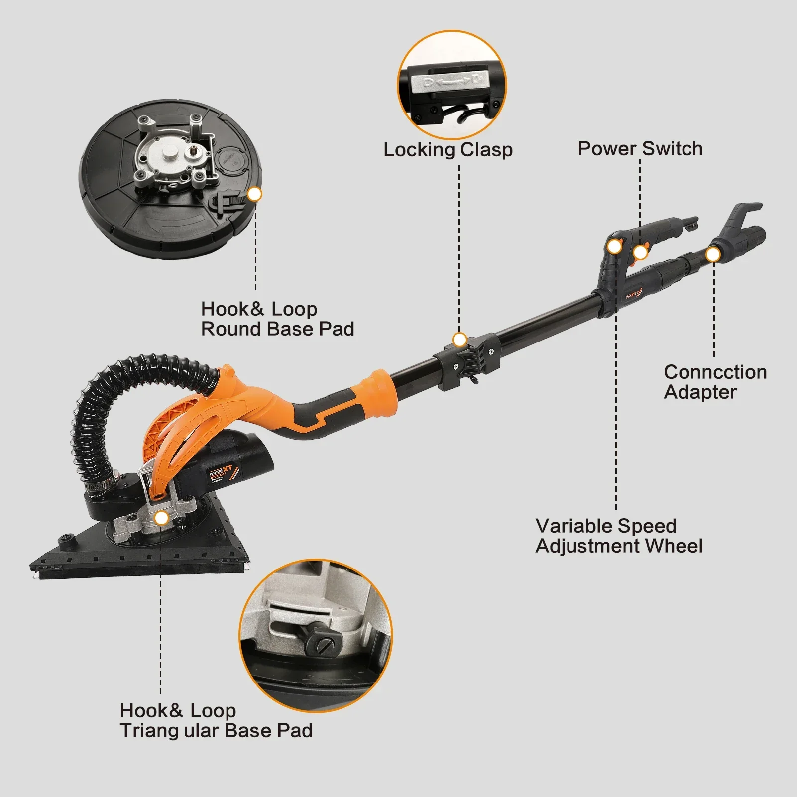 MAXXT 600W 225mm Triangle And Round Pad 2 In 1 9 Inch Drywall Sander Lijadora De Pared