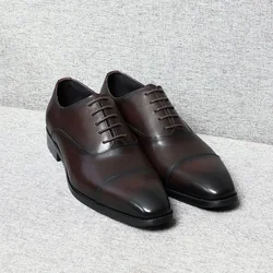 Zapatos italianos de lujo de alta calidad, elegantes zapatos sociales de cuero genuino Natural para hombre, zapatos Oxford sólidos formales de negocios para oficina y carrera