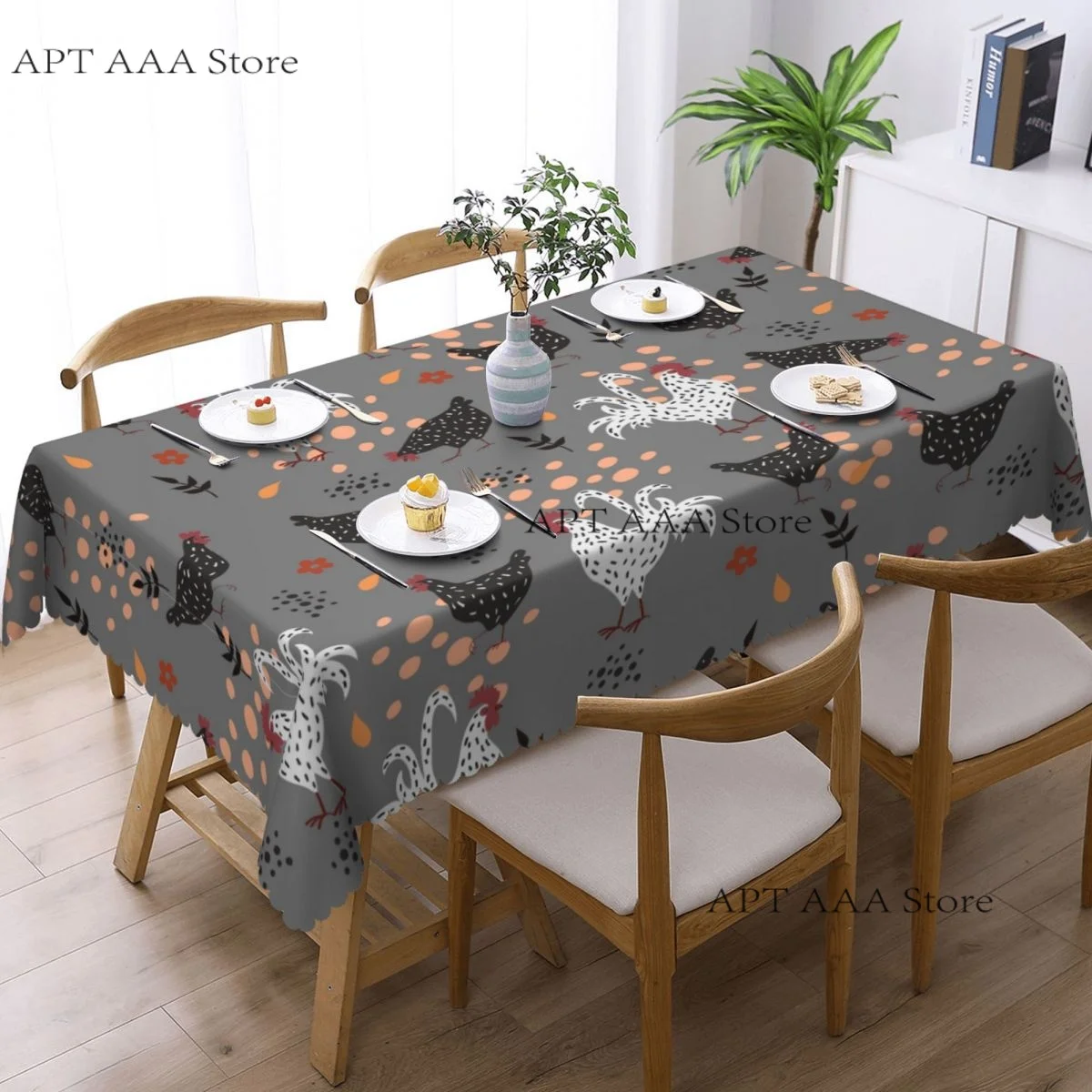 Rooster Tablecloth Waterproof Vintage Textile Table Cover Cloth for Party 60 inches
