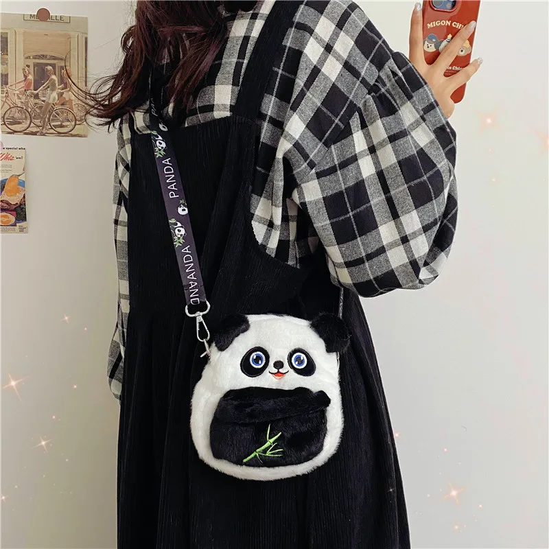 Women Cute panda plush backpack girl student school bag lady cartoon shoulder bag