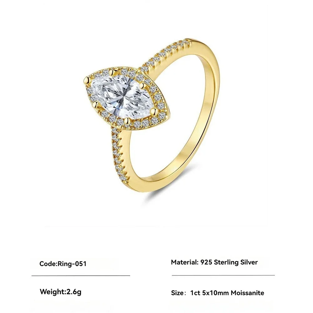 

Classic 1ct D Color VVS1 Horse Eye Moissanite Rings for Women - Wedding Band Ring & Engagement Gold Plated Jewelry Gift