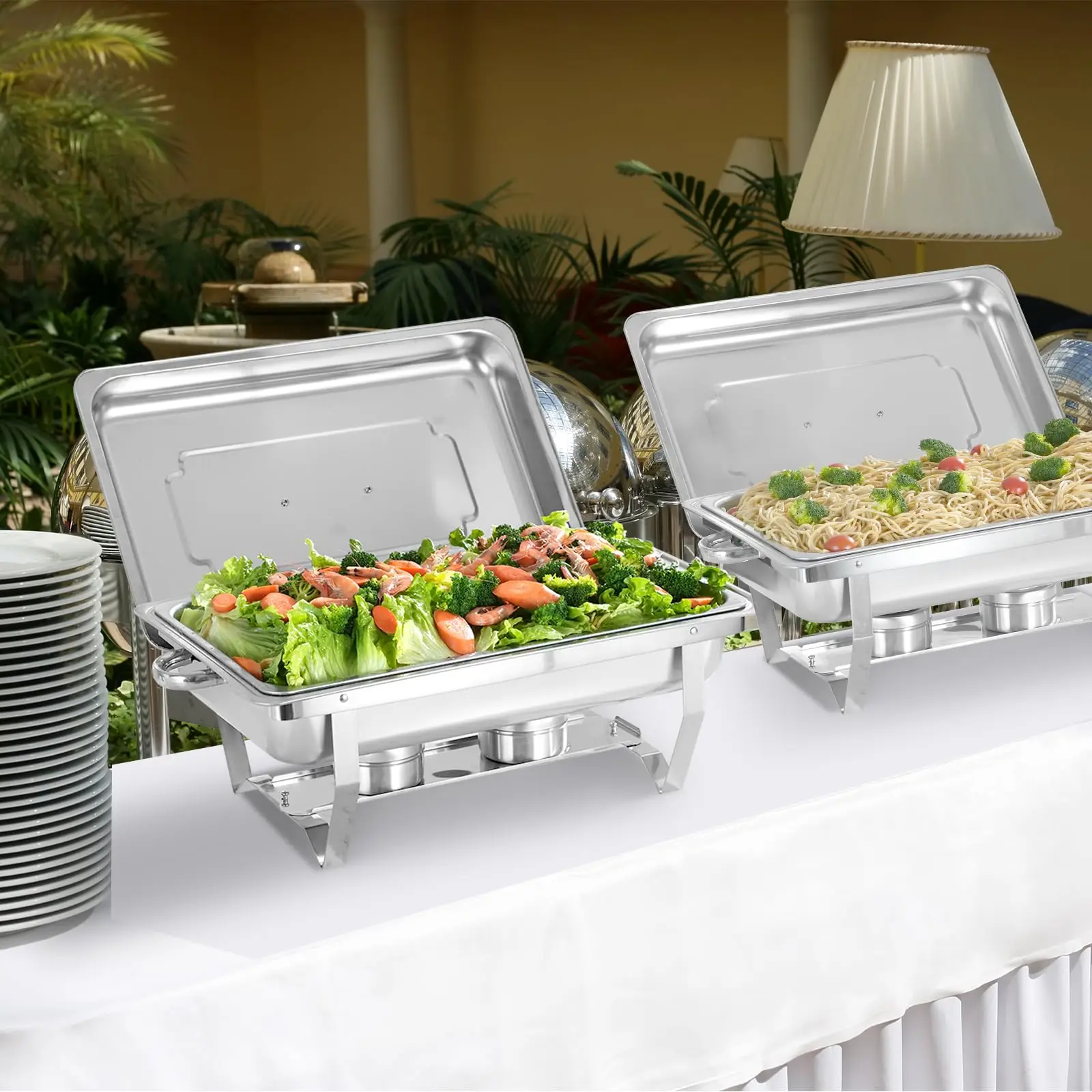 أطباق الغضب للبوفيه 9 لتر حافة لفة مصممة مجموعة بوفيه طبق الغضب مع غطاء عازل للحرارة - شعلات مزدوجة، مقابض حمل #3