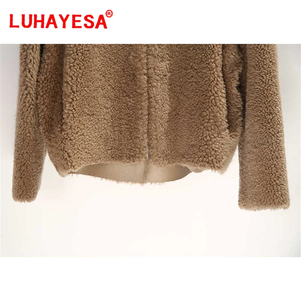 2024 Luhayesa Spain Pearl Merino Sheepskin Fur Clothes Women Hooded Khaki Loose Casual Winter Real Fur Overcoat