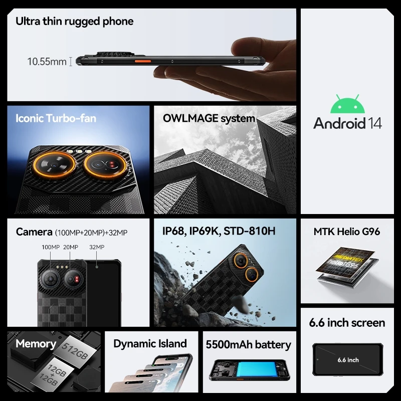 IIIF150 Air 3 Ultra-thin Rugged Phone MTK Helio G96 4G 20MP Night Vision Camera 12GB+512GB 5500mAh Battery Android 14 Smartphone