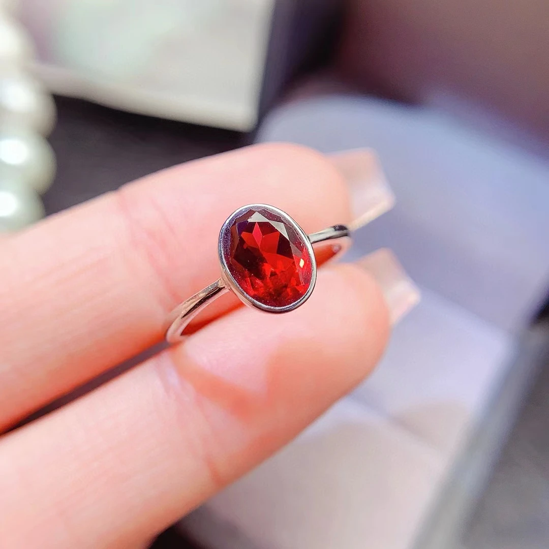 Pure 925 Silver Garnet Ring for Daily Wear 6mm*8mm 1ct Natural Garnet Jewelry 18K Gold Plated Gemstone Ring for Office Women