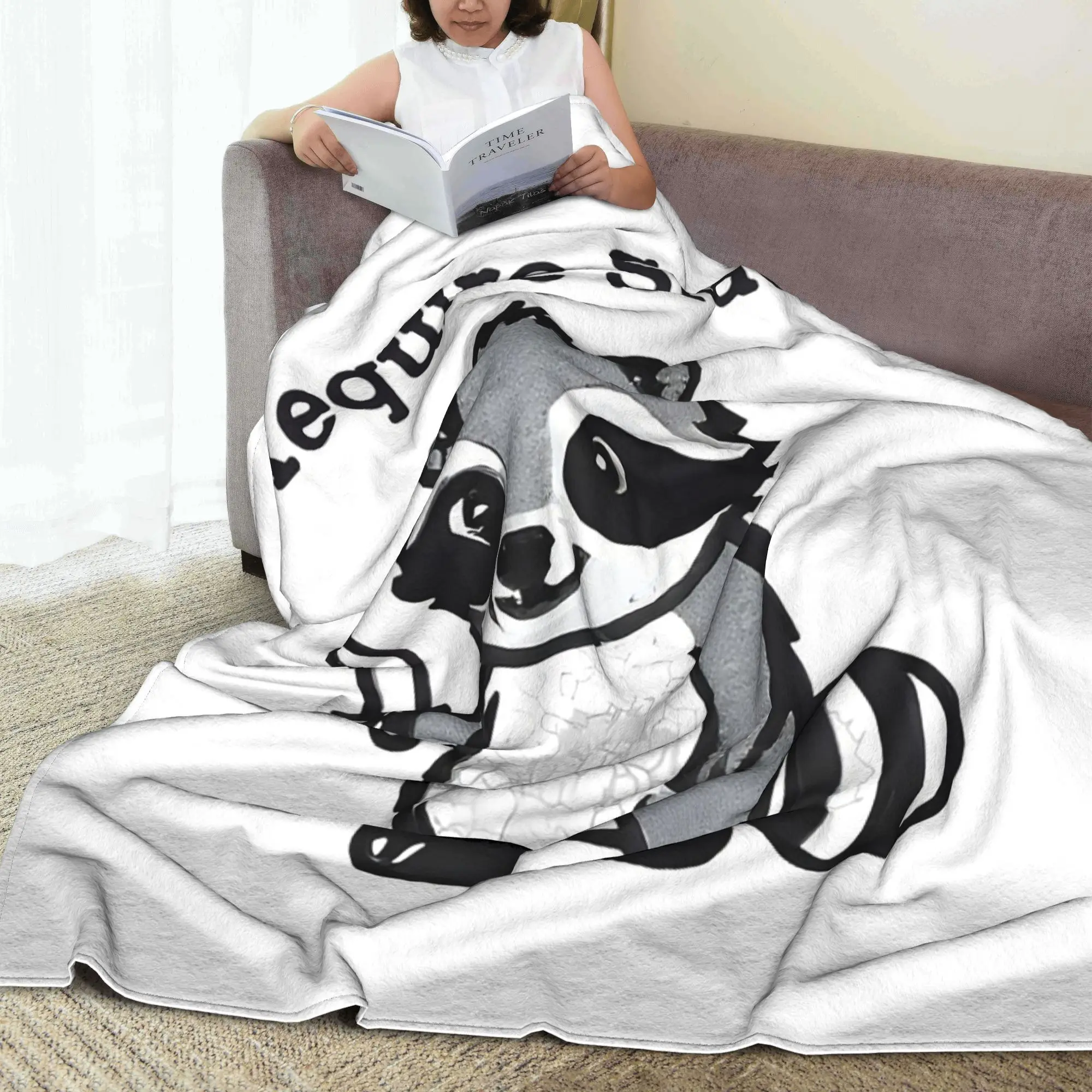 I Require Snacks Embroidered Raccoon Blanket Warm Flannel Sofa Throw Blanket for Home Bedroom Outdoor Throws Bedspread Quilt