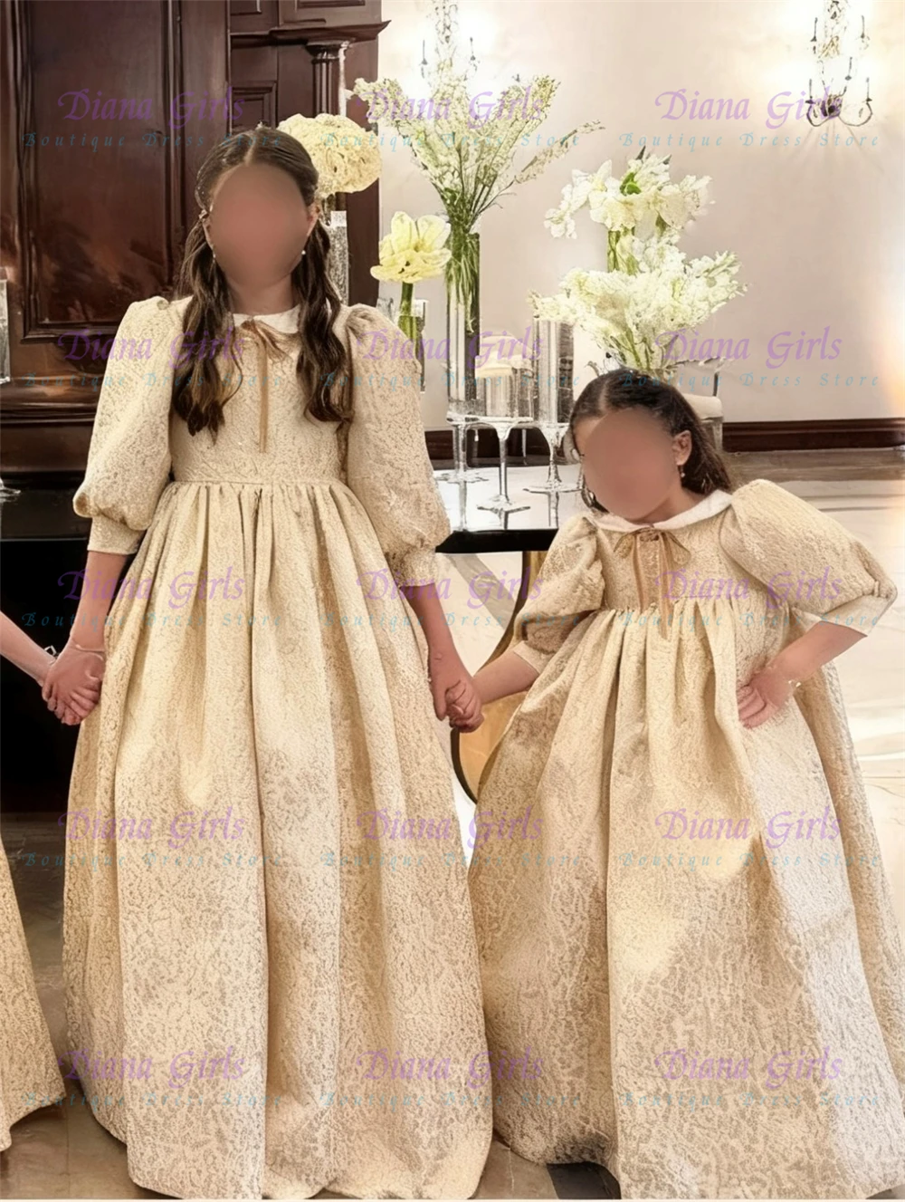 New Gorgeous Flower Girl Dress Quality Gold Fluffy With Exquisite Applique For Kids Birthday Party Evening Ball Gowns