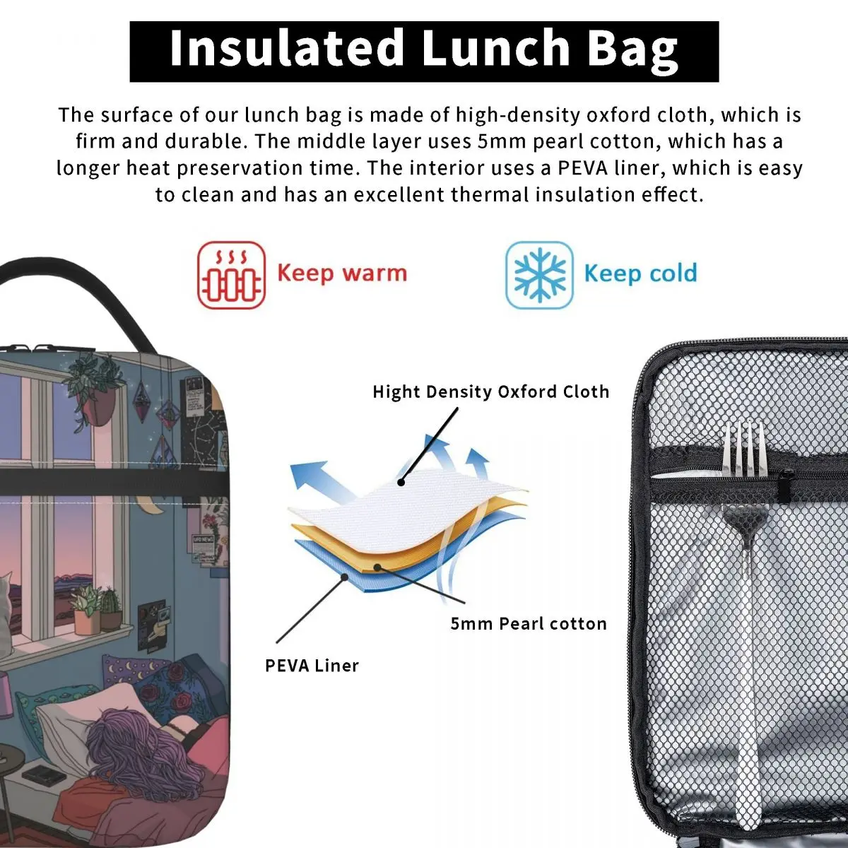 Anime Aesthetics Insulated Lunch Bags Early Morning Product Y2K Beautiful Room Art Food BAG Fashion Thermal Cooler Lunch Box