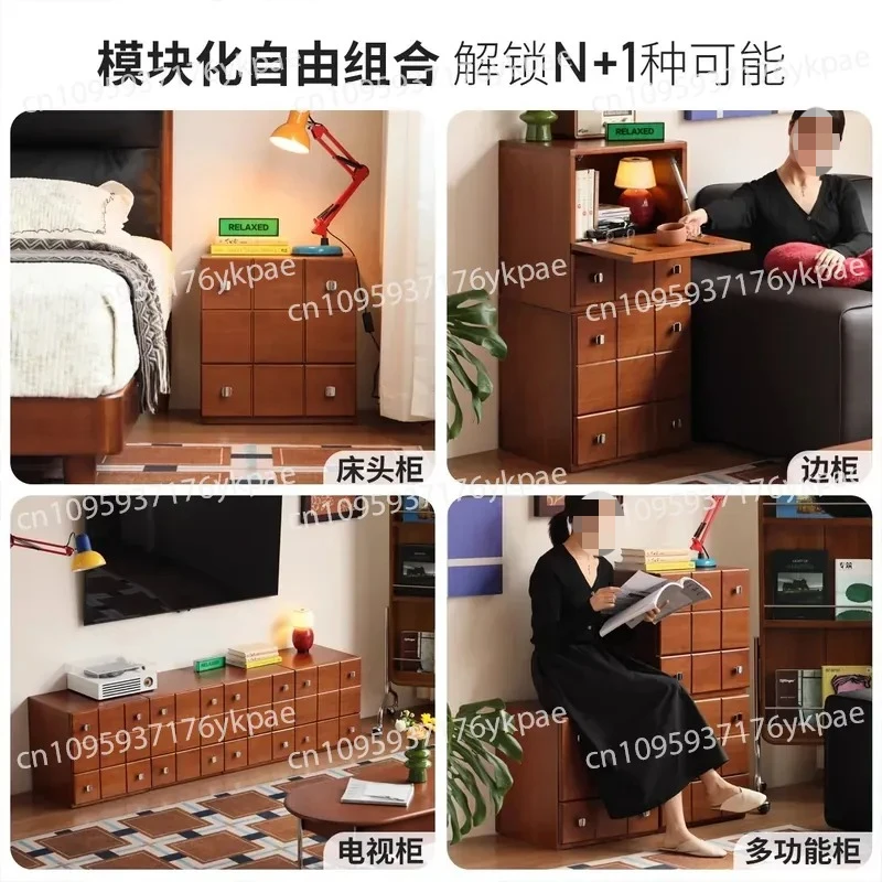Solid Wood Style Free Combination Cabinet Home Bedroom Teak Color Locker