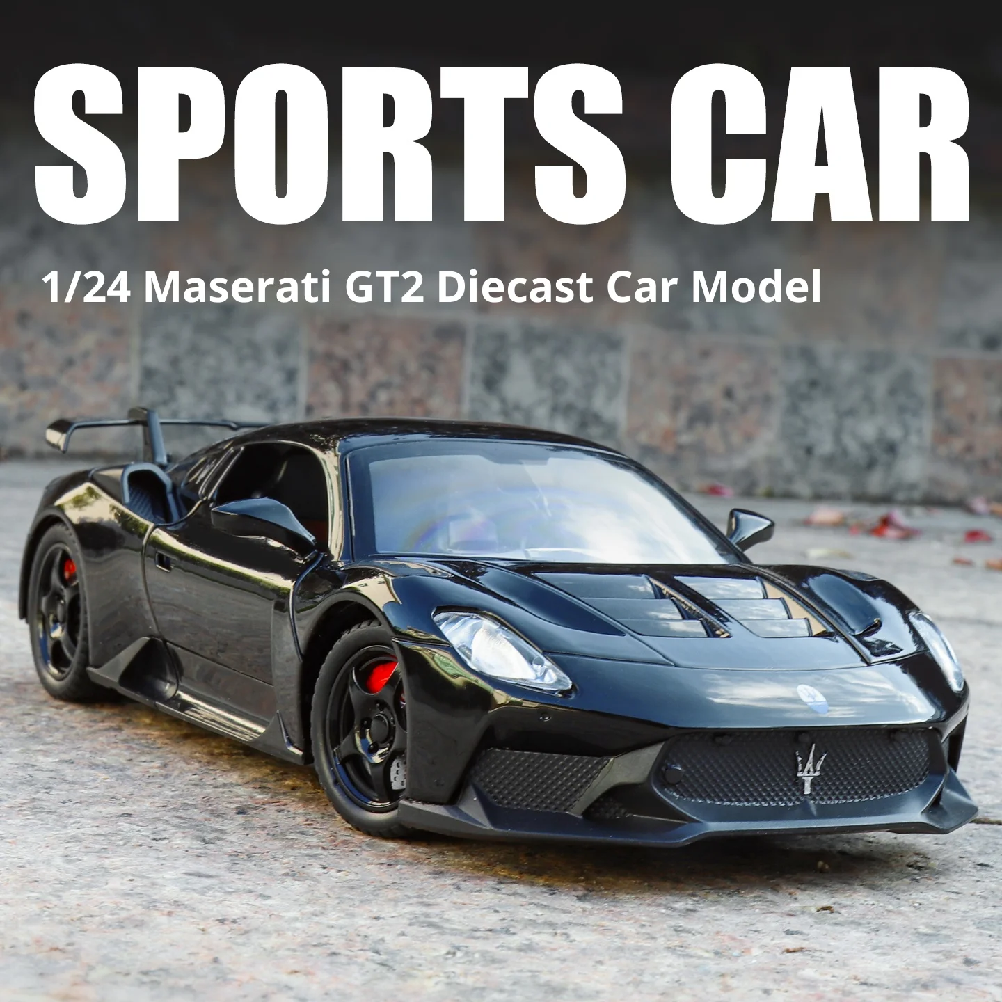 

Модель автомобиля Maserati GT2 из сплава, масштаб 1/24, со звуком и светом, детская игрушечная машинка, металлический литой корпус, прочная и долговечная
