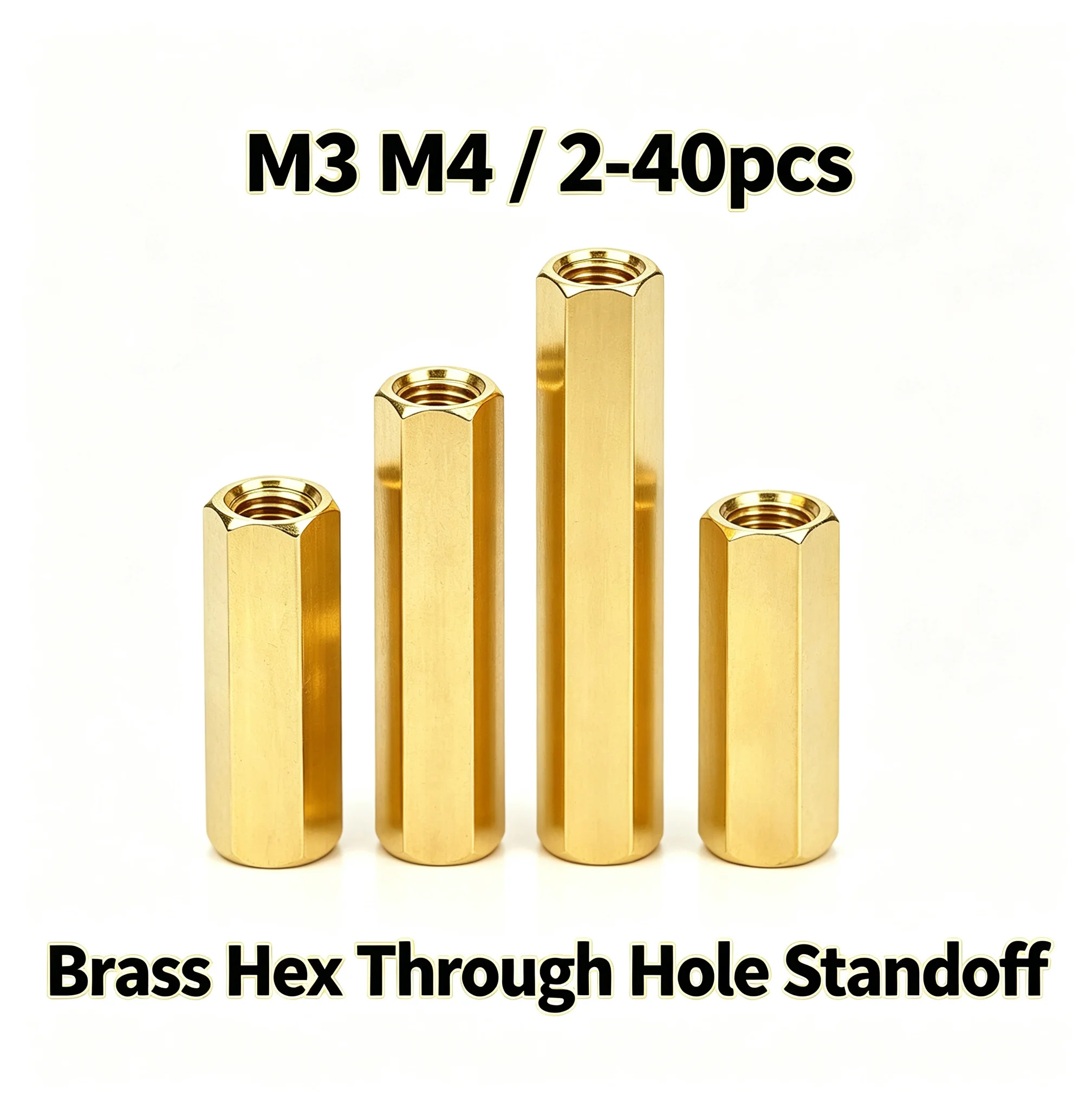 M3 M4 lot Hex Through Hole  brass standoff spacer Hexagonal Hollow Pillars Screw Hex Brass Standoff 2-40pcs