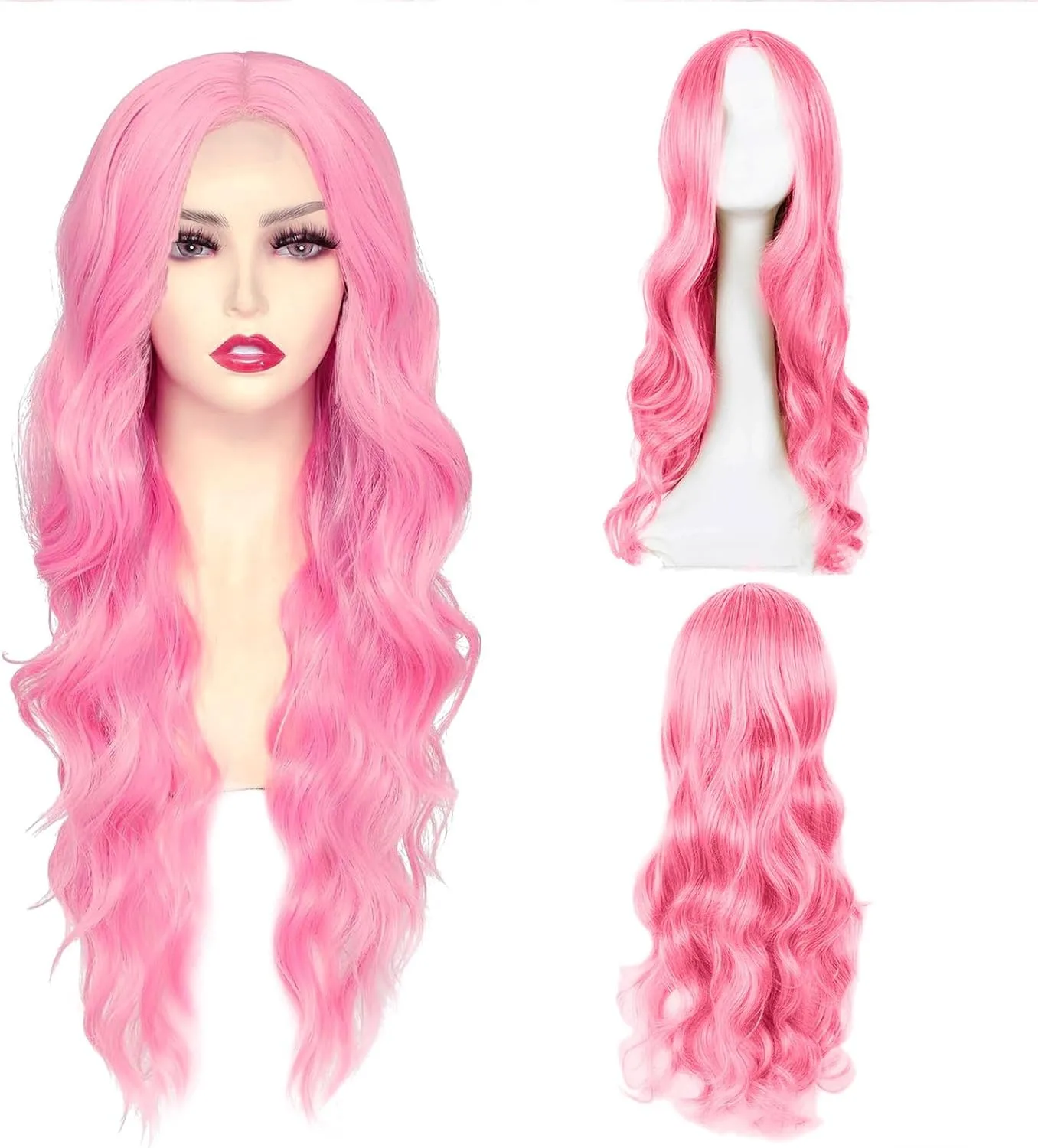 

Pink Wigs for Women Pink Long Wavy Curly Synthetic for Women Cosplay Wig