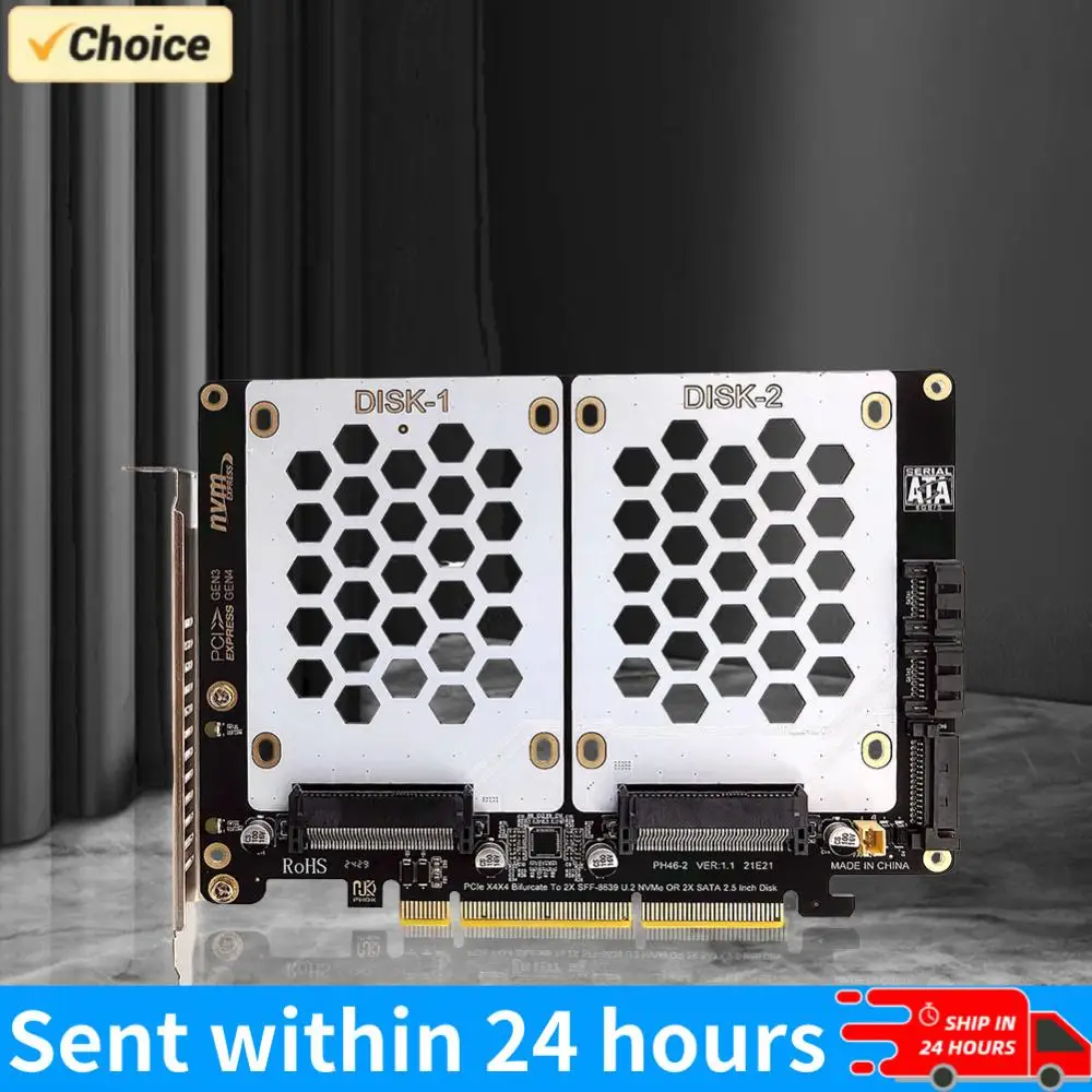 

U.2 Dual-Disk Adapter Card with LED Indicator 2.5 Inch SATA Hard Drive To PCIE4.0 Split Card U.2 PCIe Adapter U.2 To PCIe Card