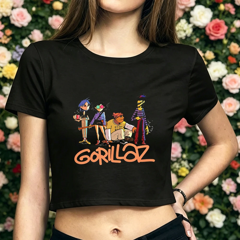 Gorillaz cropped top women y2k goth grunge alternative  clearance sales tshirt korean fashion scene  cutecore