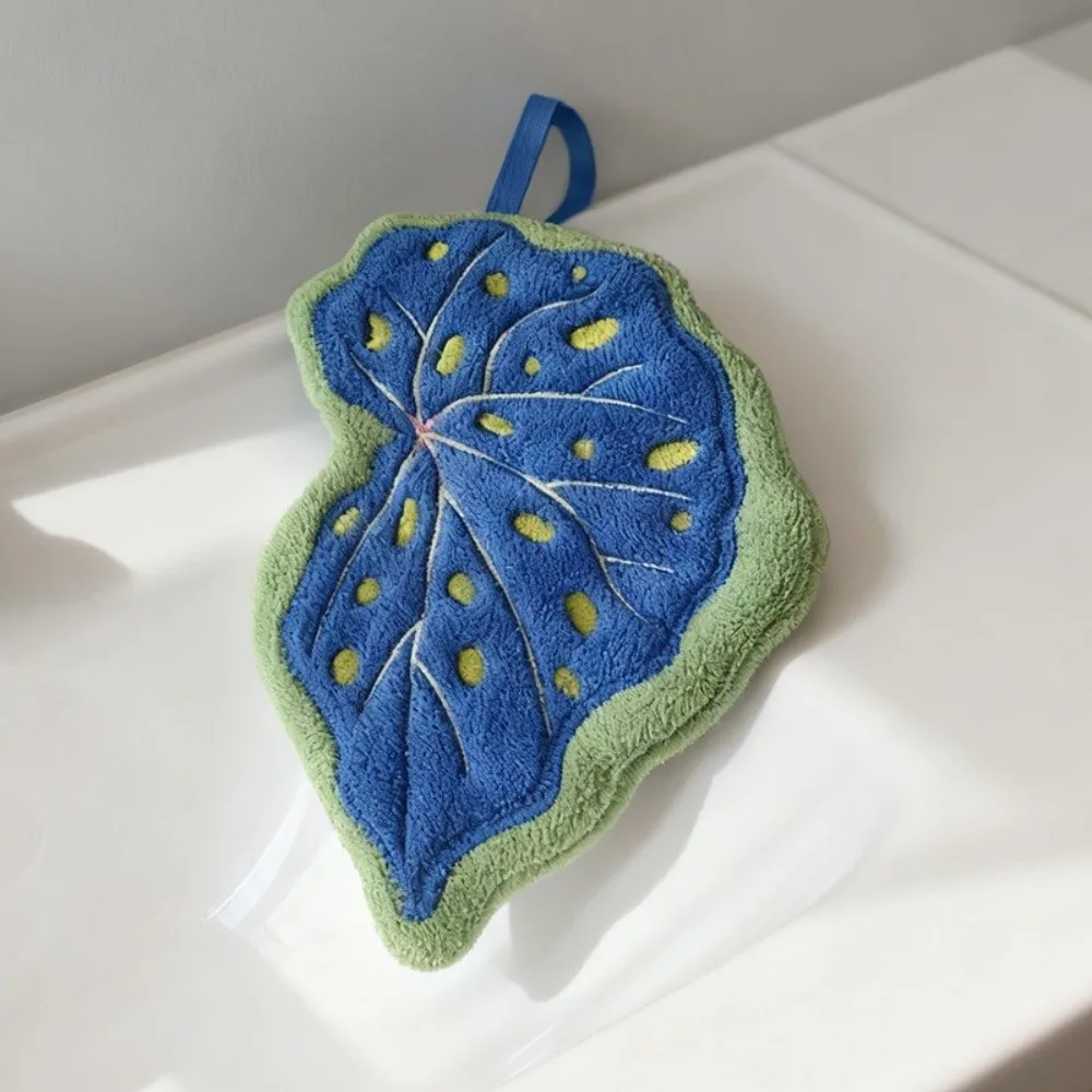 New Cartoon Leaf Hand Towel Coral Velvet Absorb Water Kitchen Handkerchief Thickened Hanging Hand Wipe Kitchen