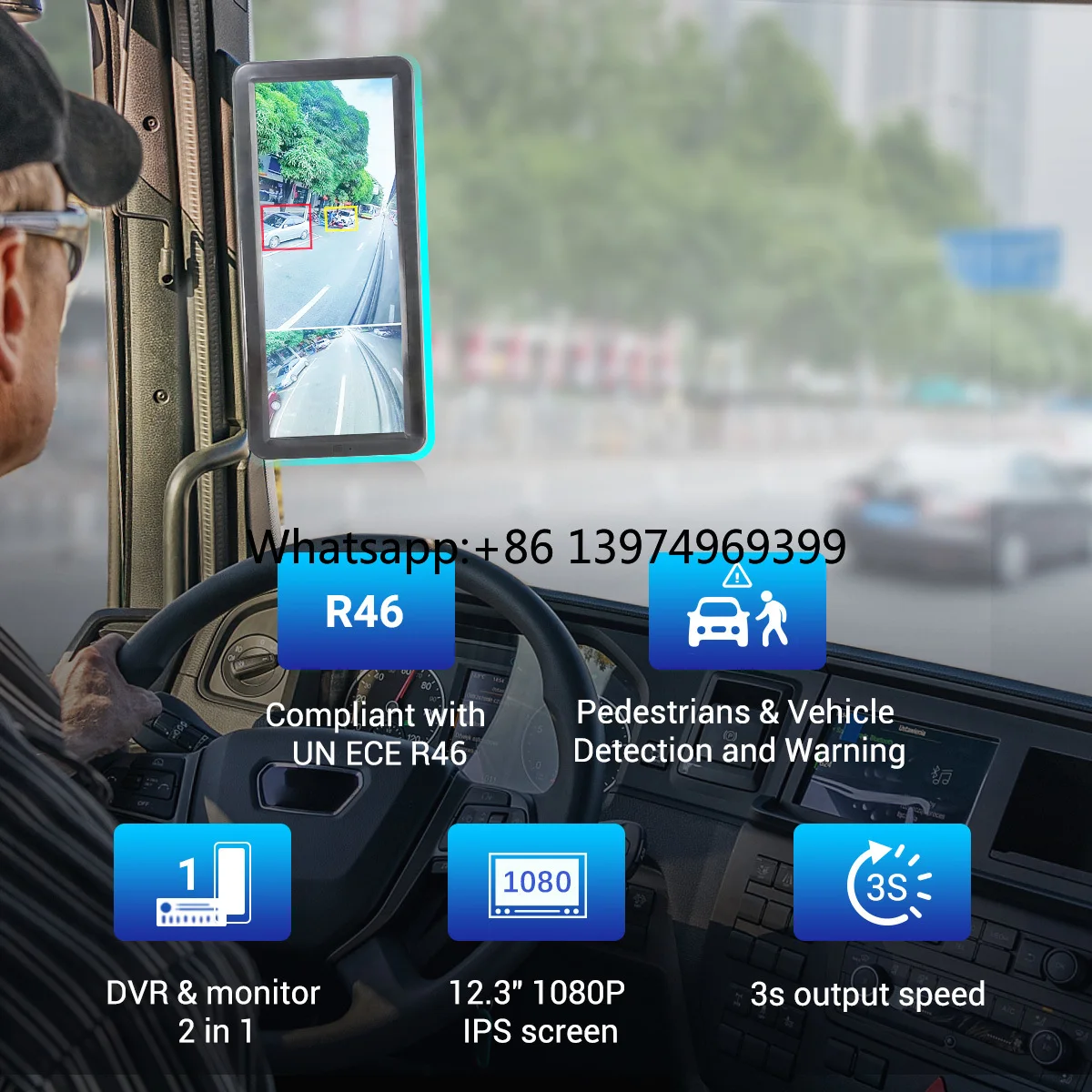 R46 OEM 12.3 Inch Electronic Full Hd 1080P Vehicle Bus Semi Truck Backup Side Reverse Rear View Mirror Camera System