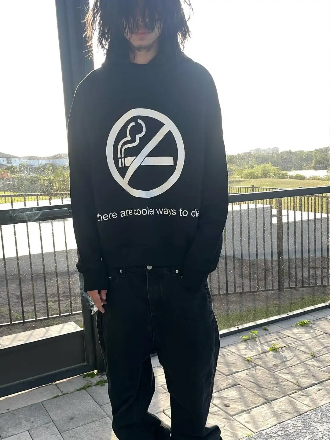 

Droland 'There Are Cooler Ways to Die' Анти-ing Толстовка свободного кроя Long Sve Youth Trend Смесь хлопка и полиэстера с капюшоном Sw...