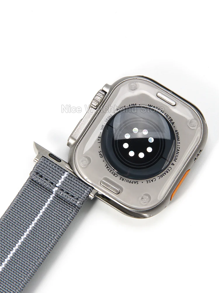 لساعة Apple Premium المرونة المصنوعة من النايلون، حياكة عالية الكثافة، أزرق رمادي أسود بني، واجهة خاصة، مشبك خطاف من الفولاذ المقاوم للصدأ #4