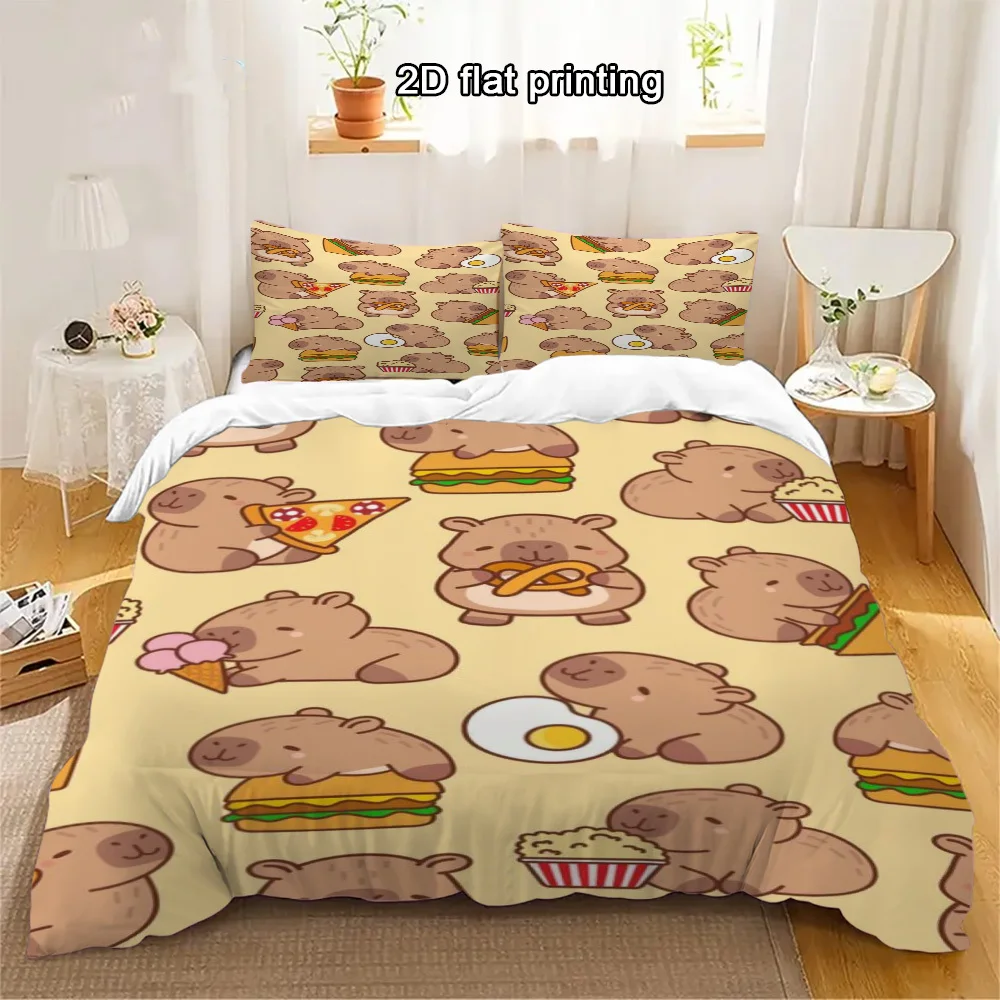 

3pcs Capybara Bedding Set Cartoon Animal Pattern Print Duvet Cover Set Gifts for Kids Teens Bedroom Decor Twin/Single Size