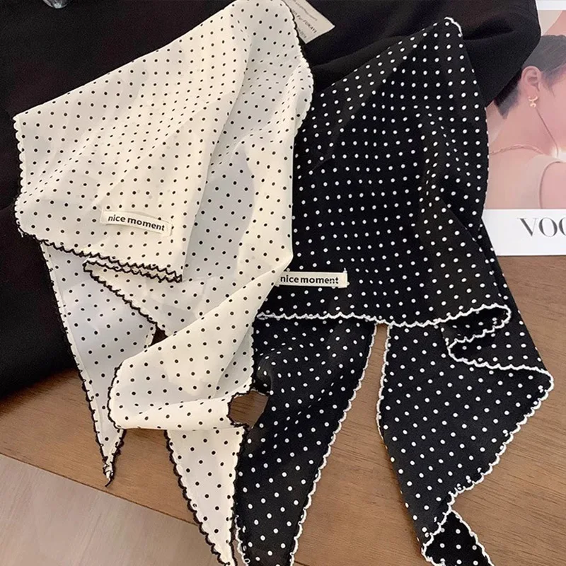 

Korean Polka Dot Scarf Kawaii Triangle Scarf Women's White Head Scarf French Small Fresh Scarf Silk Scarf For Hair Sweet Style