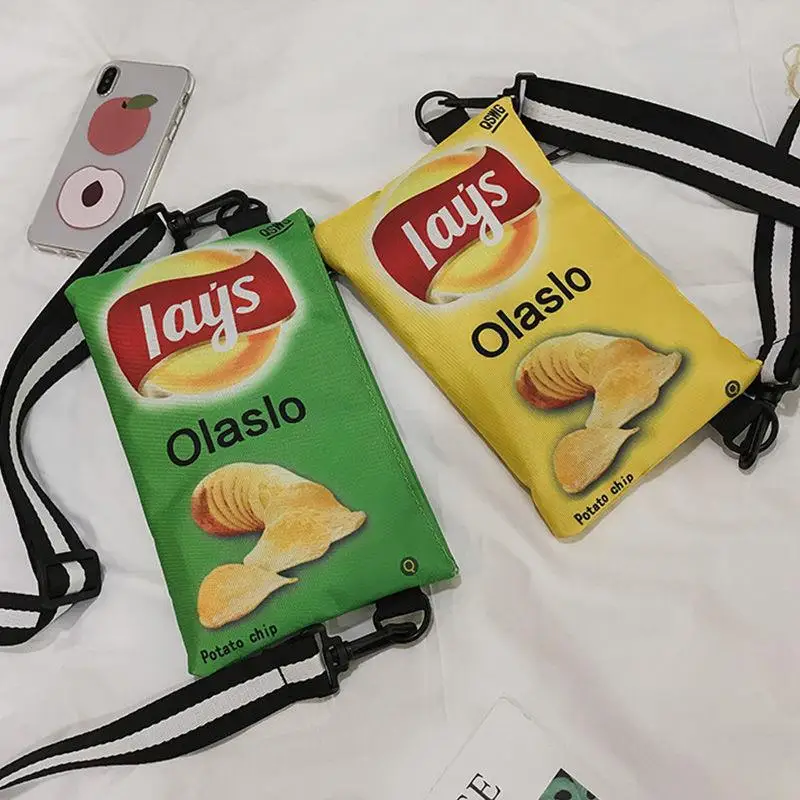 Umhängetasche mit Kartoffelchips-Snack-Muster, Damenversion, kleine einzelne Umhängetasche, lustige Umschlagtasche für Frauen und Mädchen, Handytasche – Detail 1