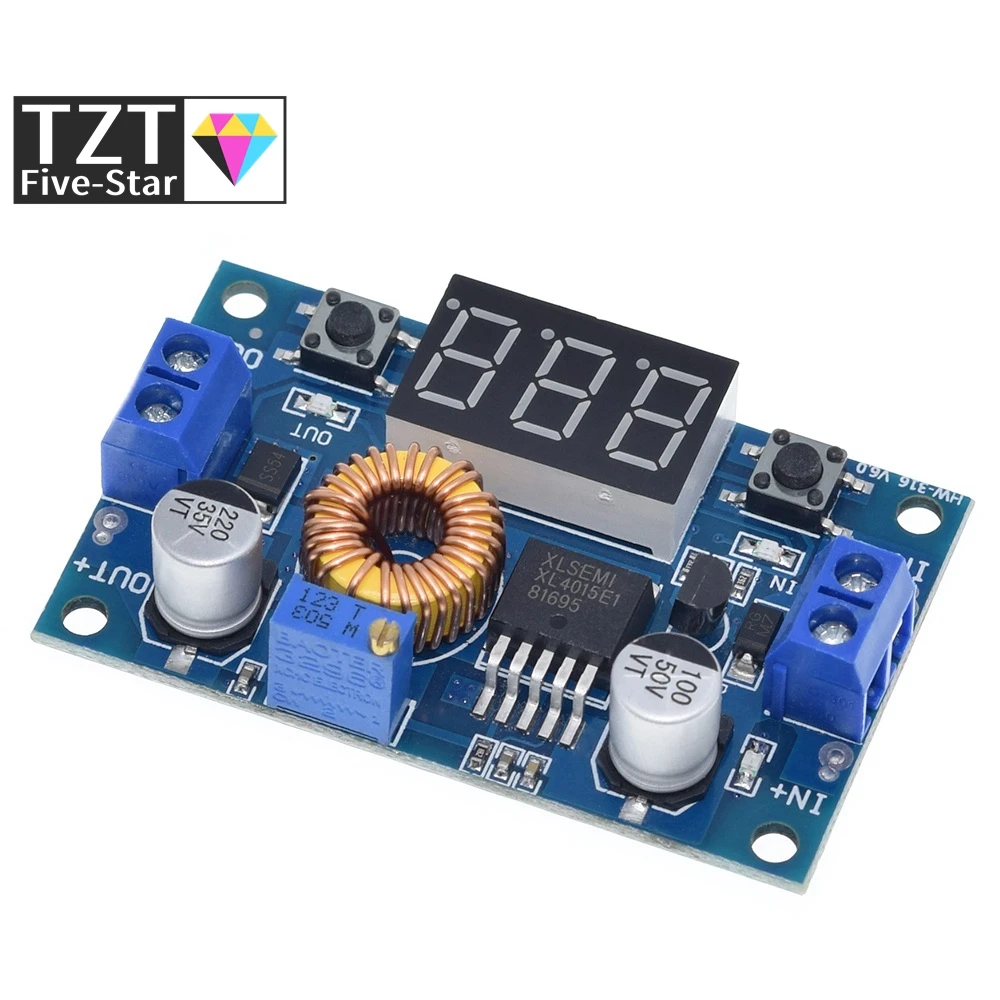 XL4015 High power 5A 75W DC-DC Adjustable Step-down Charger Module Step Down Buck Converter LED Driver with Red Voltmeter