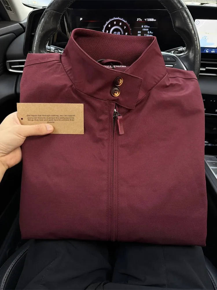 

Faionable American Retro Stand Collar Jaet Men's Trendy Brand Wine Red High-End Simple Outerwear Autumn Winter New Arrival