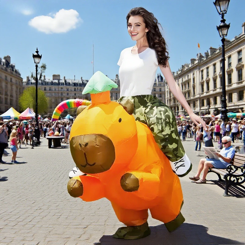 Ride-On Opblaasbaar Capibara Kostuum Grappig Dier Capibara cosplay opblaasbaar Outfit Halloween Carnaval Anime Expo Feestjurk rekwisieten