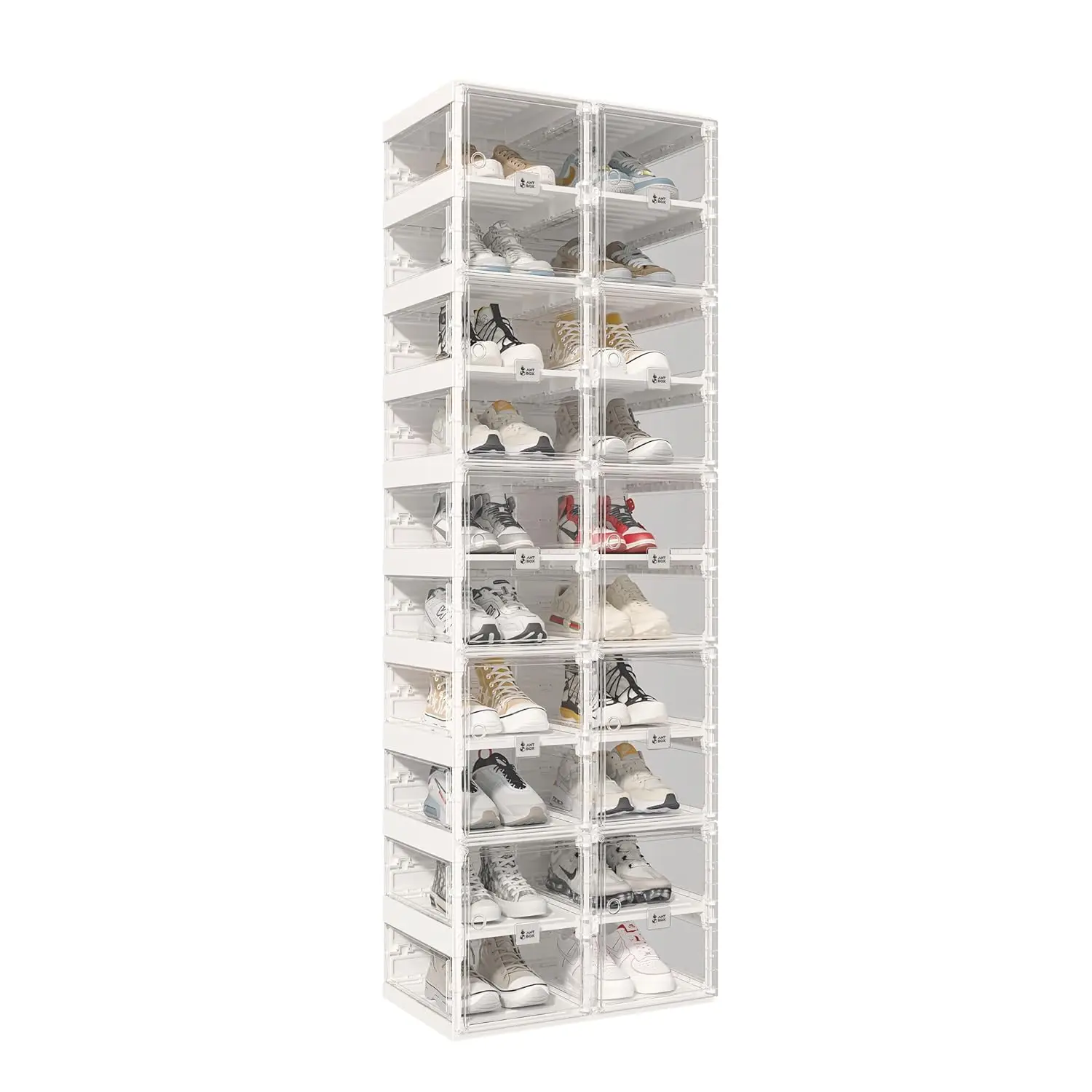Clear Plastic Stackable Shoe Box, Drop Front Shoe Organizer & Display Storage for Sneakers, 10 Tiers 20 Pairs, Customized
