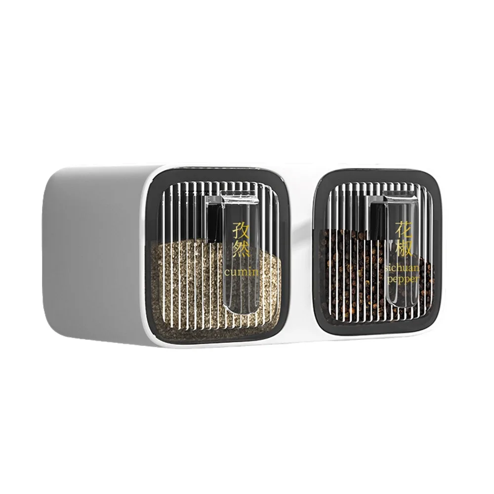 

Wall Mount Spice Boxes White Grey Plastic Seasoning Container Salt Msg Sugar 2/3 Grids Kitchen Storage Kitchen Supplies
