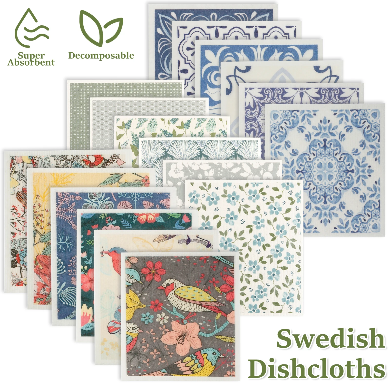 Swedish Dishcloths for Kitchen Absorbent Sponge and Quick-Drying Kitchen Dish Rags Reusable Soft Kitchen Towels Dish Cloths