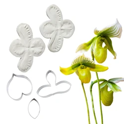 5PCS Paphiopedilum Flower Veiners &Cutters Silicone Molds Chocolate Sugar Paper Clay силиконовые формочки Cake Decorating Tools