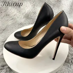 New Fashion Basic Black Matte Women Sexy Cute 10cm 12cm Round Toe High Heels Stilettos Party Dress Shoes Plus Size 46 Customize