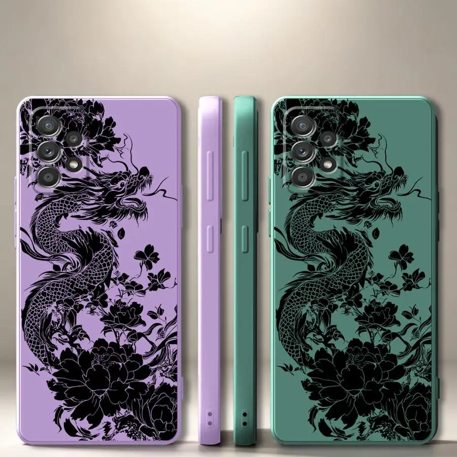 Dragon Peony Ink Phone Cover Case for Samsung Galaxy A35 A04 A36 A26 A24 A20s A34 A73 A16 A05 A27 A52 A17 A12 A13 A14 A15 A51