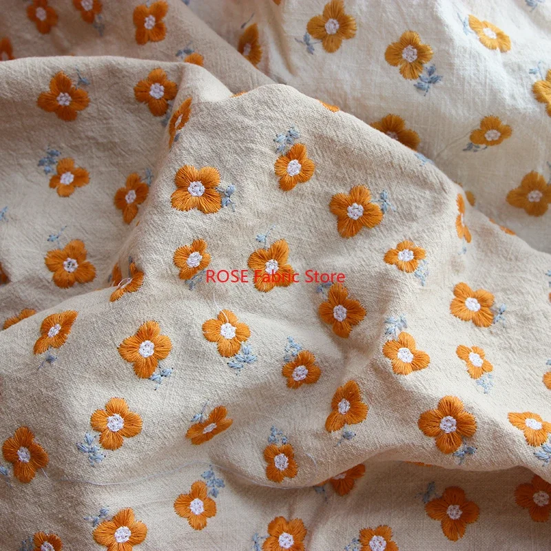 

3D маленькая цветочная вышивка, хлопковая и льняная ткань для сумок, диванов, штор для обеденного стола, скатерти, ткань ручной работы своими руками