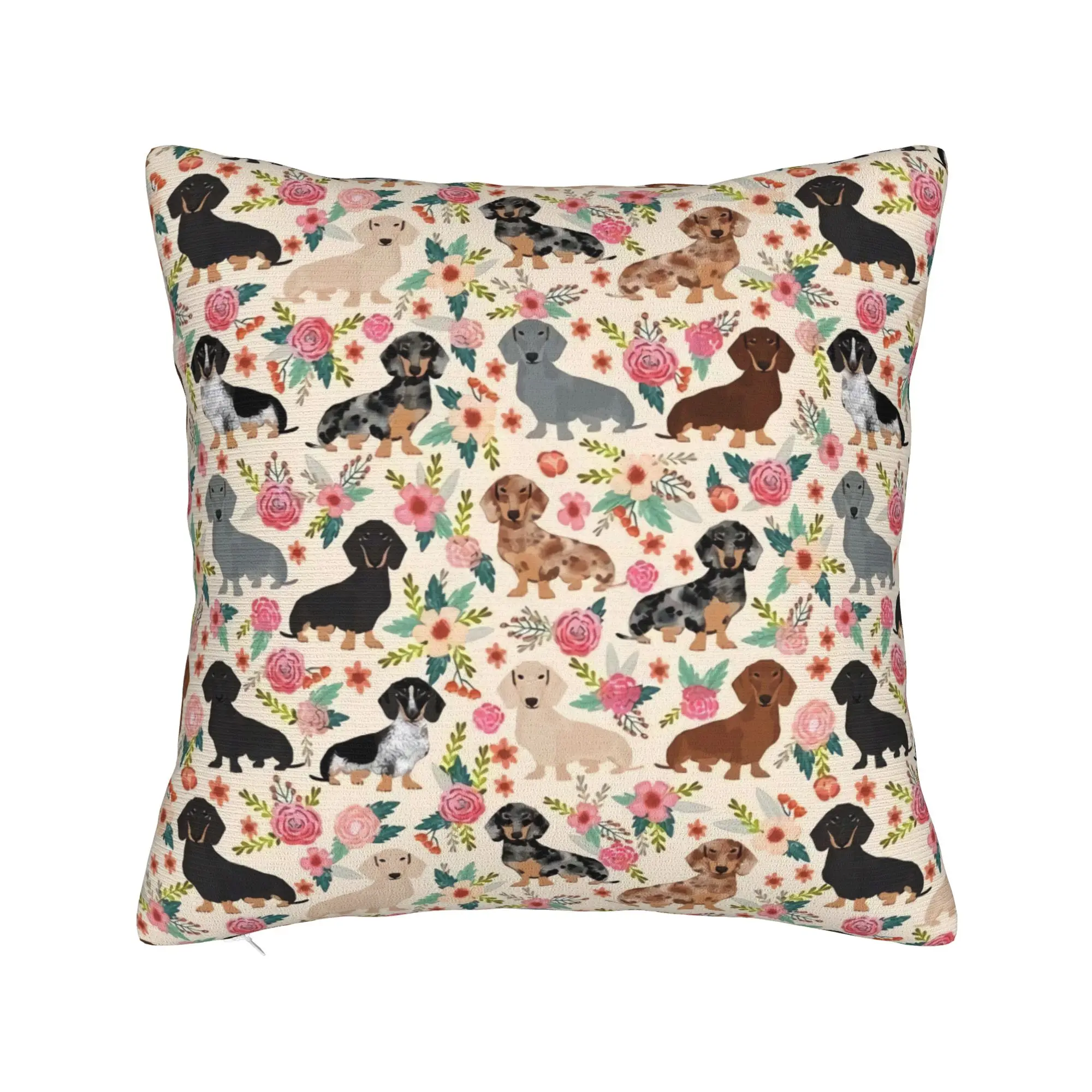Doxie Florals Dachshund Pillow Covers Decor Home Nordic Sausage Dog Lovers Chair Cushion Square Pillowcase