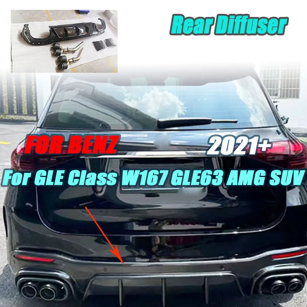 

JCYECF For Benz GLE Class W167 GLE63 AMG SUV 2021+ Rear Bumper Lip Diffuser Spoiler With Exhaust Tips Bodykit Accessories