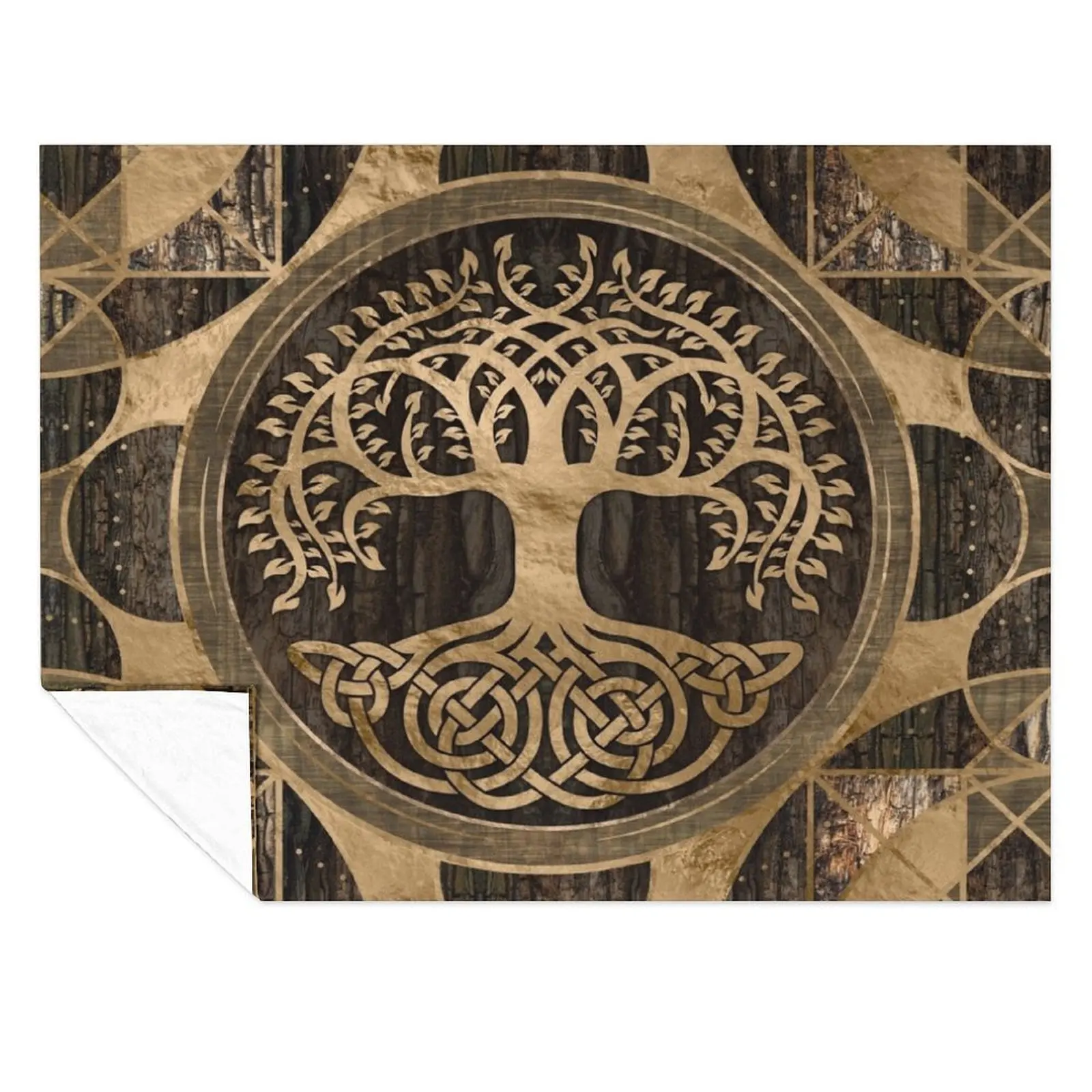

Tree of life -Yggdrasil - Wood Bark and Gold Throw Blanket Luxury Soft Beds Flannel Blankets