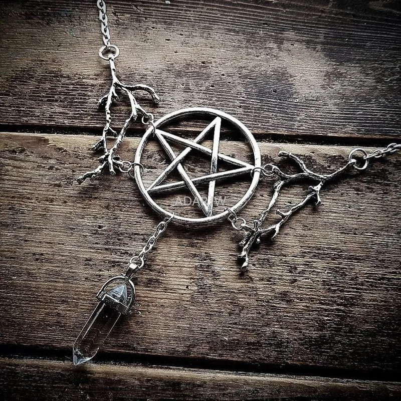 New Gothic Pagan Inspired Pentagram Stone Branches Necklace Witch Punk Mystical Jewelry Charm Wedding Magic Wiccan Gift Women