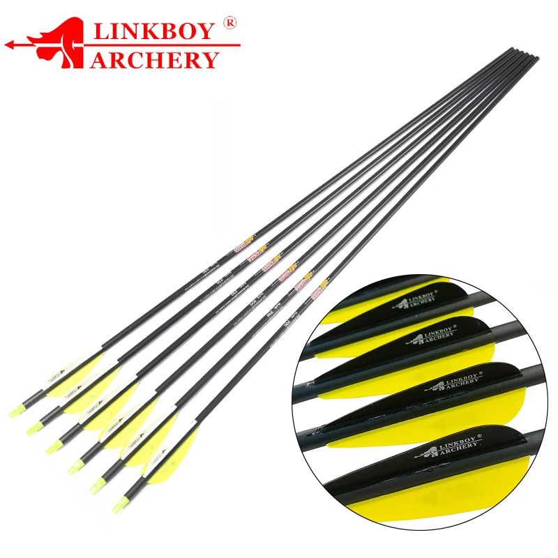 12 sztuk Linkboy Arrows Carbon Spine 500 29/30/31/32 cal 2.8 cal plastikowe łopatki 100gr porady dla związek łuk polowanie strzelanie