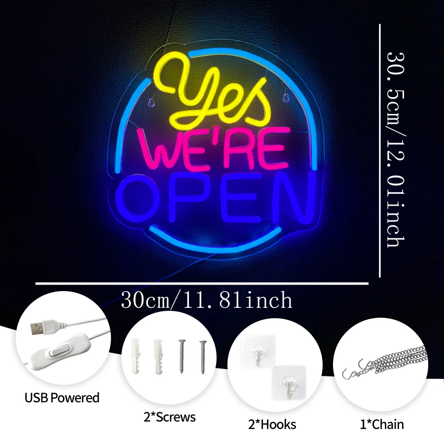 Yes！We'Re Open Neon Sign For Wall Decor,Light Up Sign For Coffee Shop,Bakery Decor,Restaurant,Supermarket,Retail Store Decor