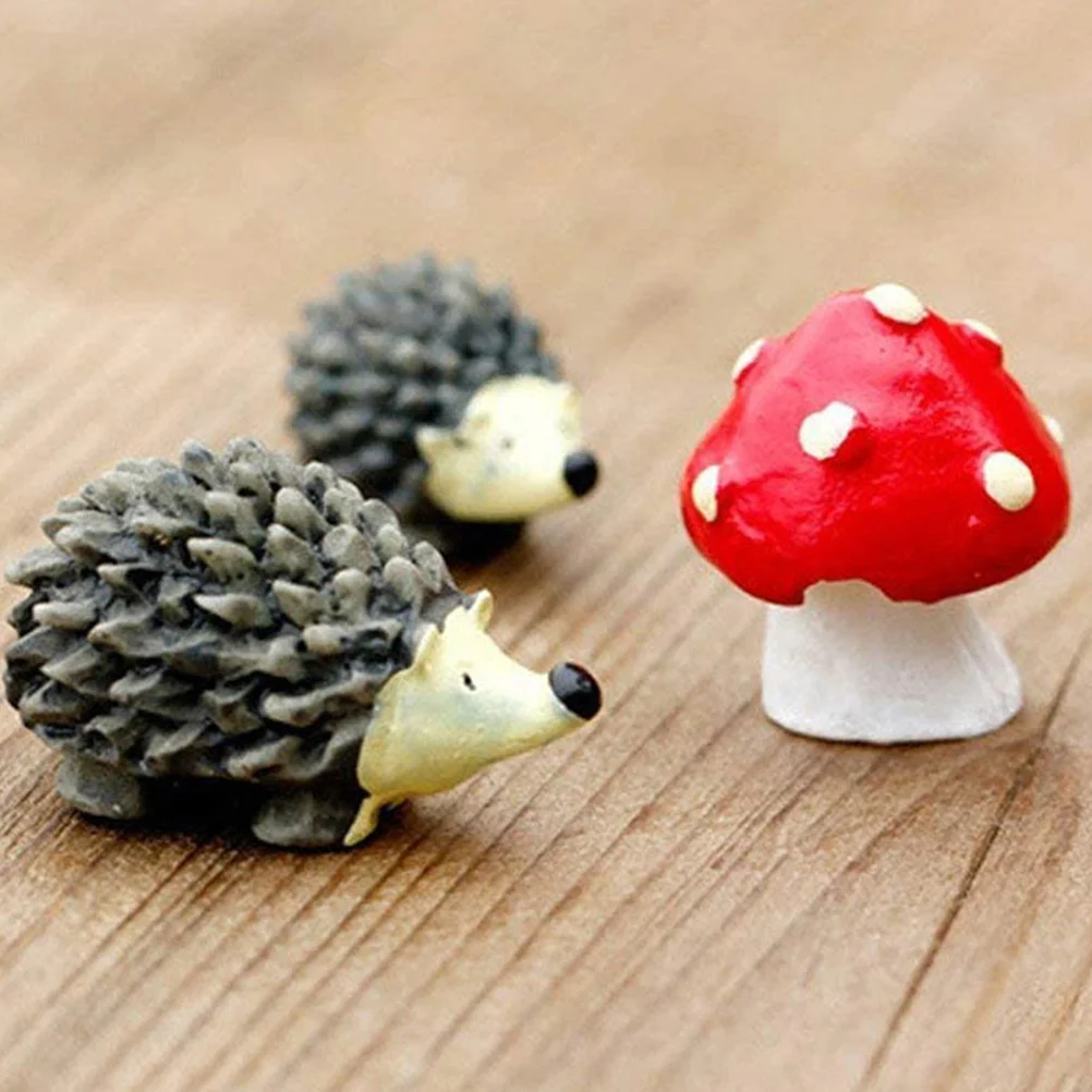 

3 set Hedgehog Ornament Resin Miniatures Mushroom Decorations Garden Yard Balcony Micro Landscaping Decor Landscape Adornments