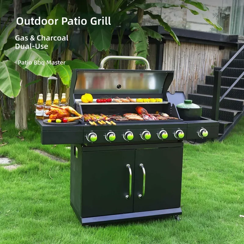 Large Outdoor Gas BBQ Grill Stainless Steel Charcoal Barbecue American Style Backyard Patio Villa Cooking Equipment For